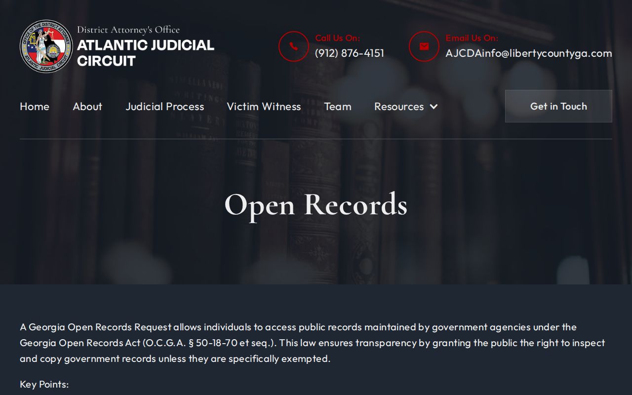 Atlantic Judicial Circuit district attorney open records request page