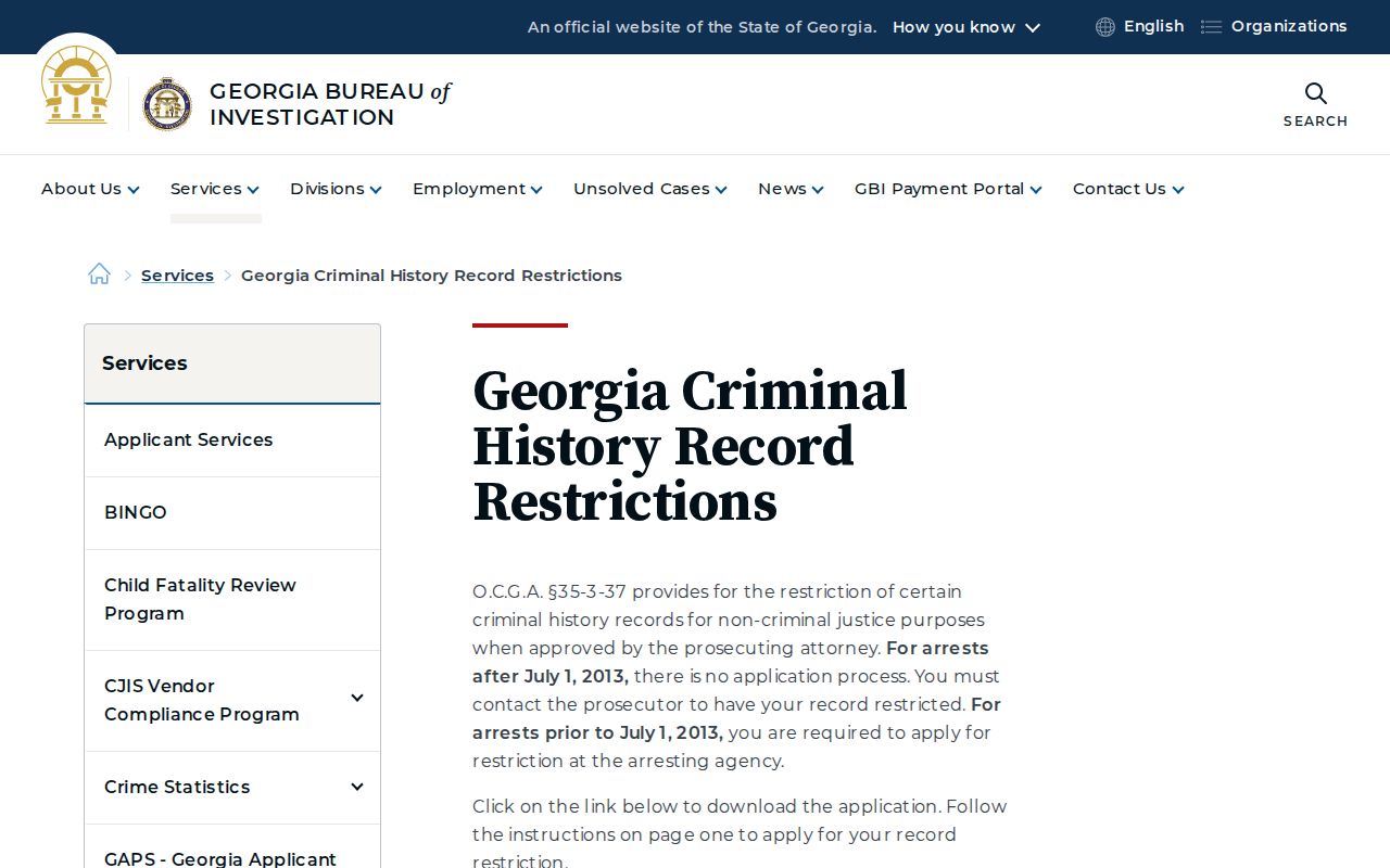 Georgia Bureau of Investigation criminal record restriction information