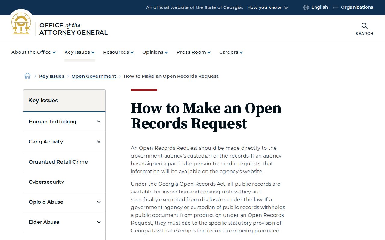 Georgia Attorney General open records request instructions