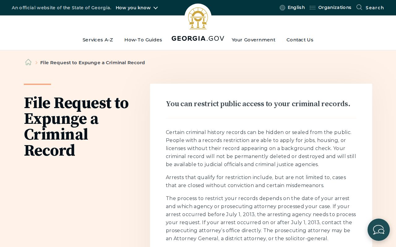 Georgia state guide to requesting criminal record restriction