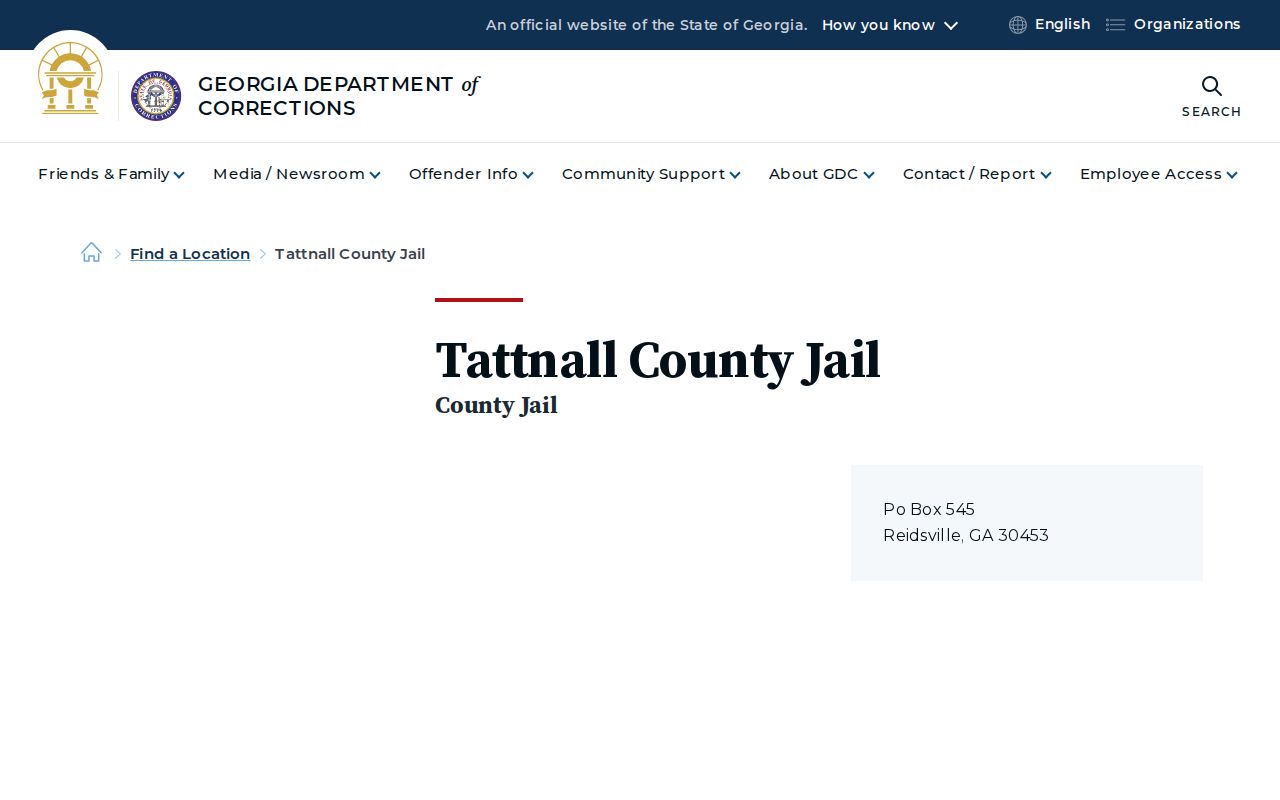 Official Tattnall County Jail contact listing
