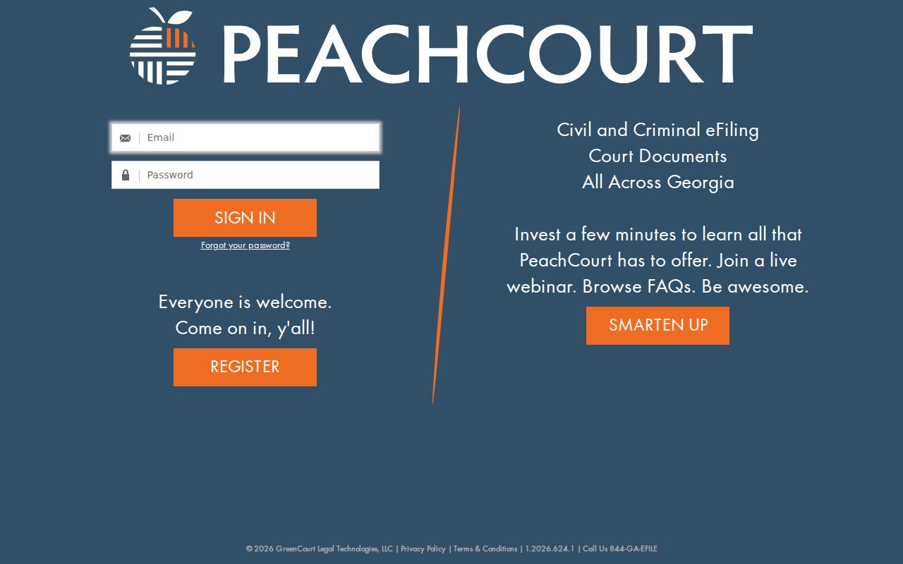 PeachCourt account access page for Georgia court documents