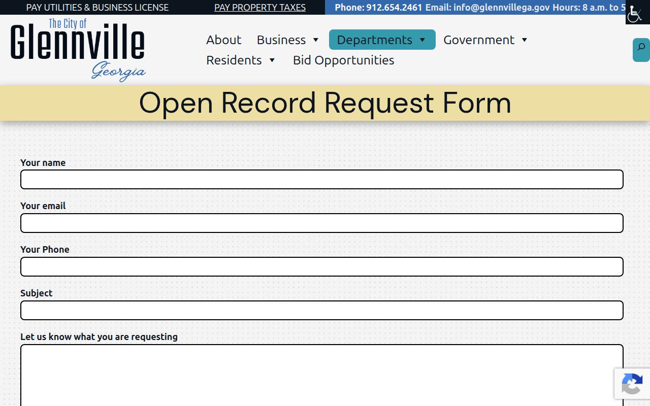 Glennville city clerk online open-record request form
