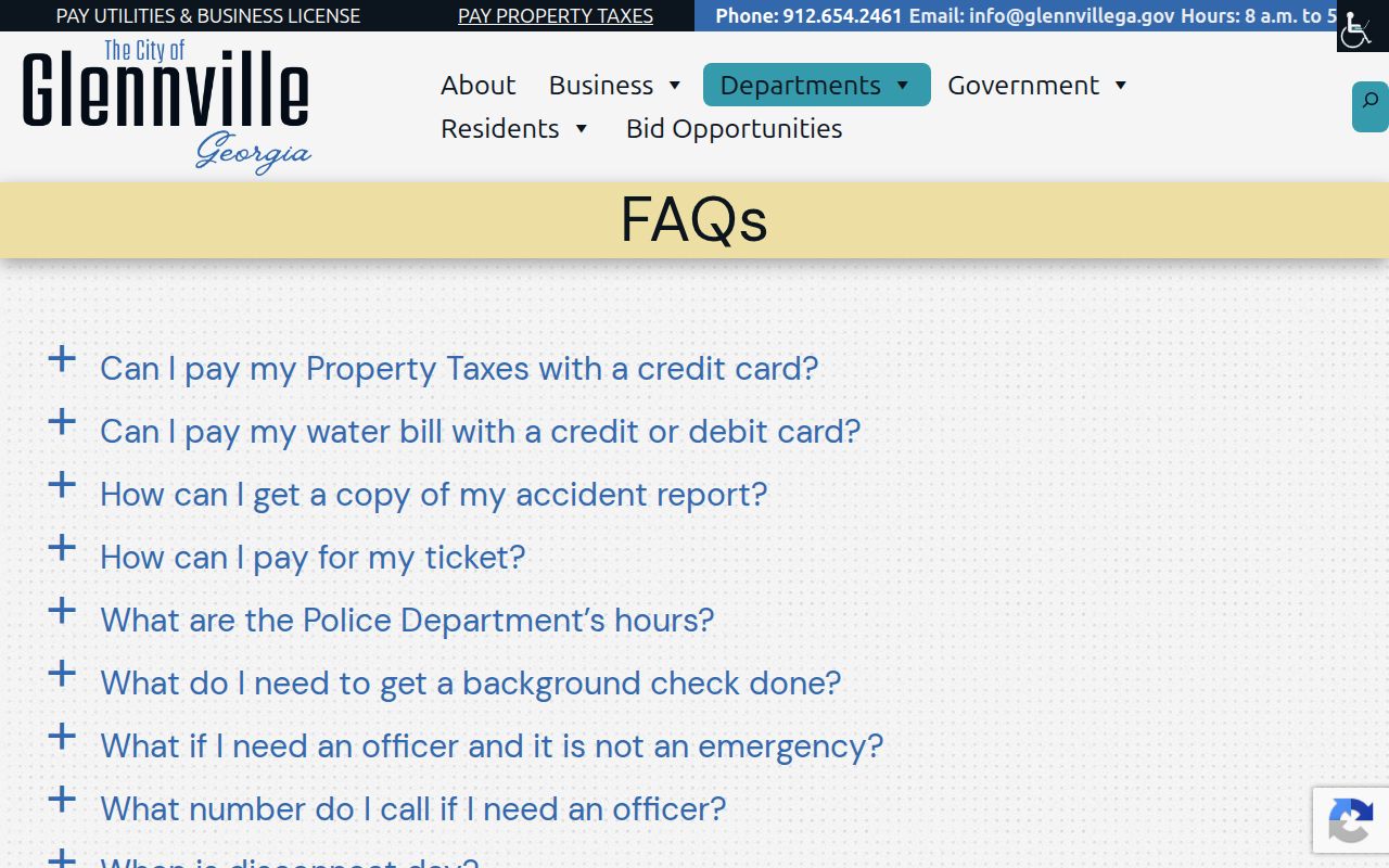 Glennville FAQ with crash report and local background check instructions