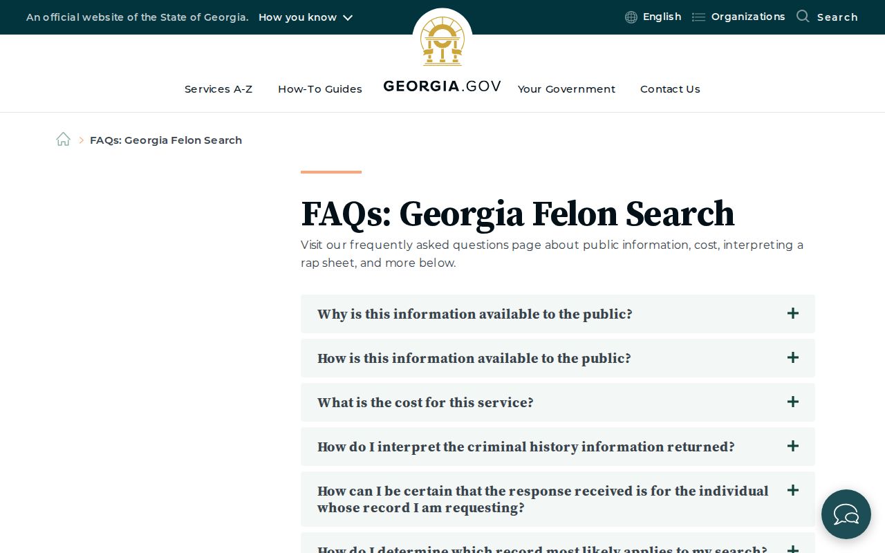 Georgia Felon Search official limits and pricing FAQ