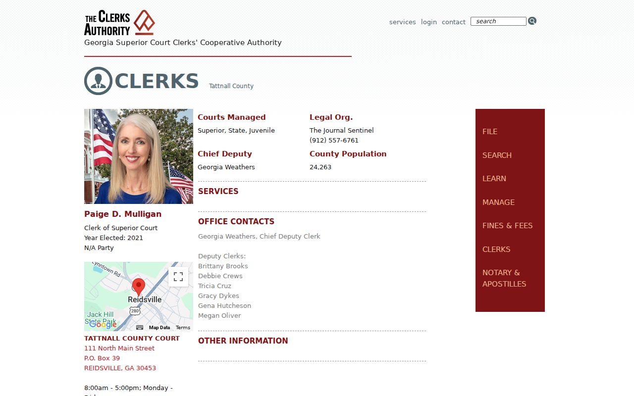 Official Tattnall County clerk directory listing