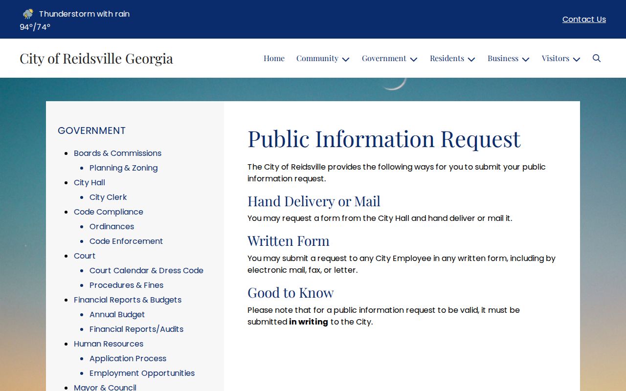 Reidsville public information request instructions