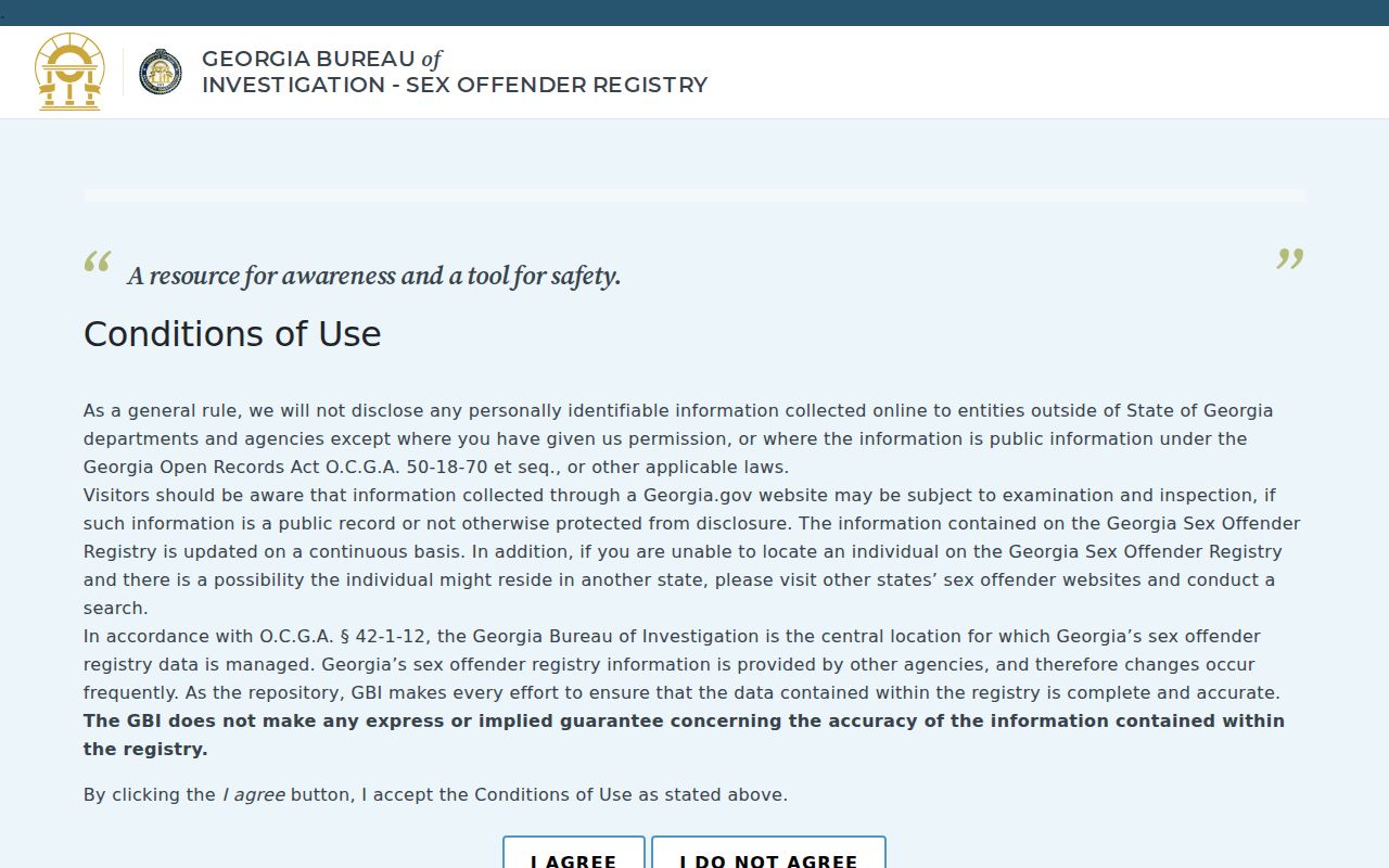 Official Georgia sex offender registry search interface